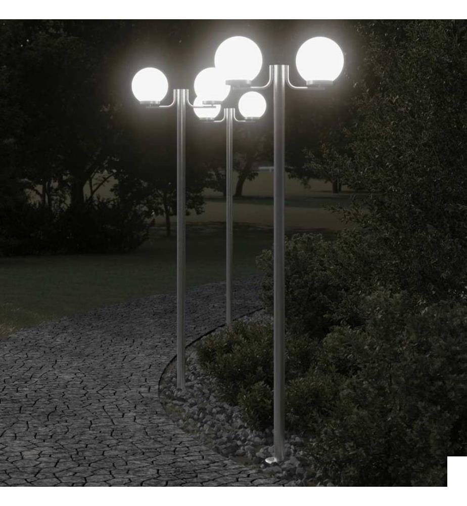 Lampadaires d'extérieur 3 pcs argenté 215 cm acier inoxydable