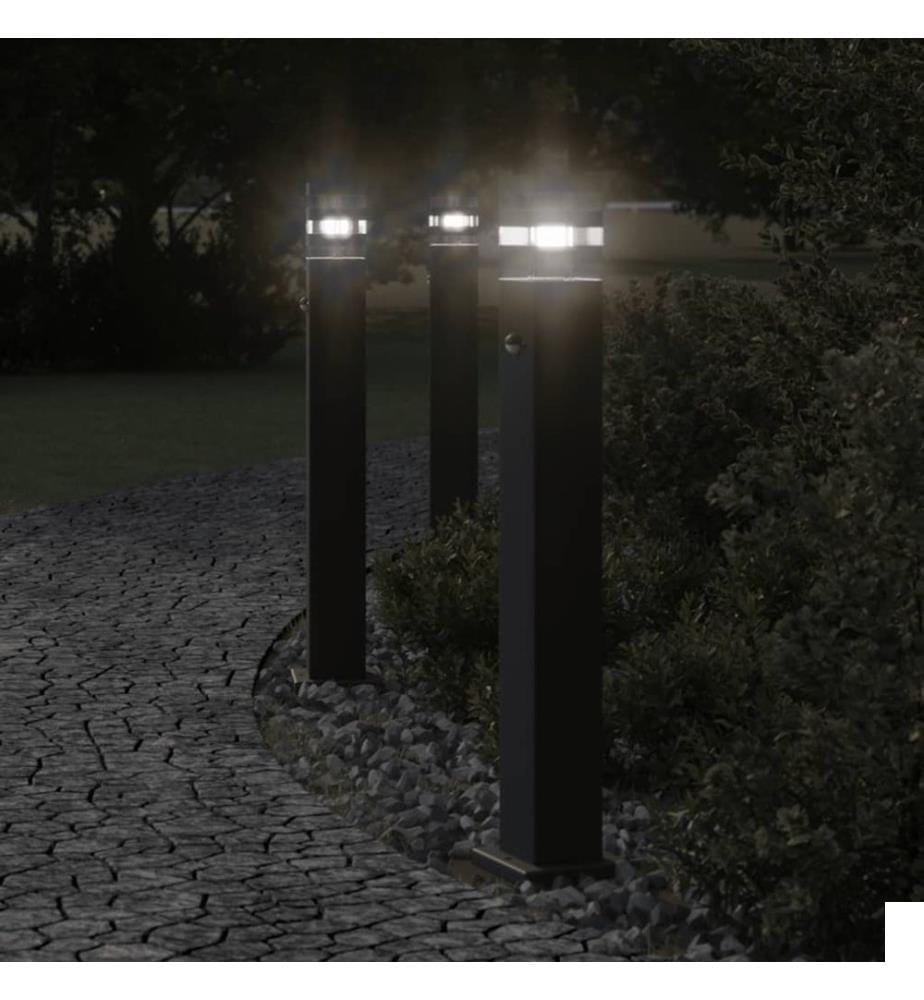 Lampadaire d'extérieur avec capteur noir 80 cm aluminium