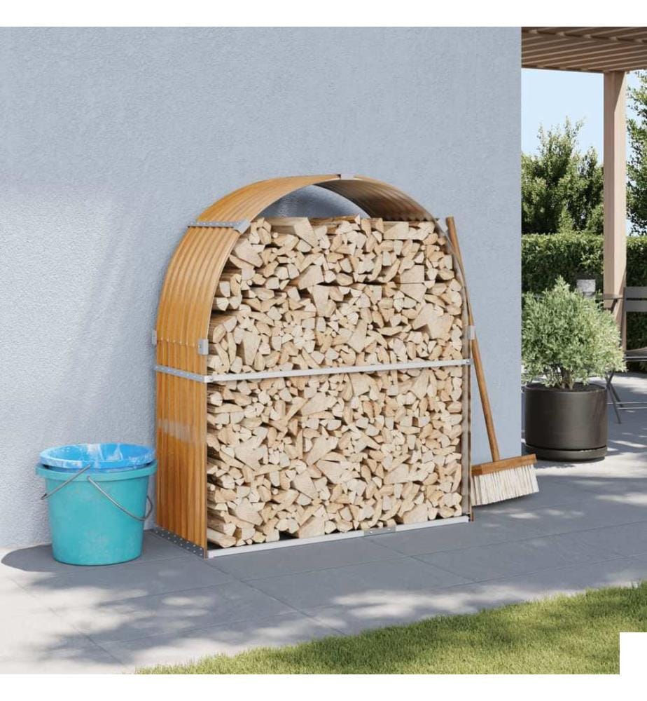 Porte-bûches aspect bois 120x45x140 cm acier galvanisé