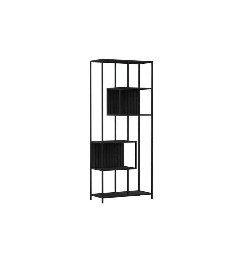AC Design - Étagère Seaford ouvert Noir, 77 x 35 x 185 cm