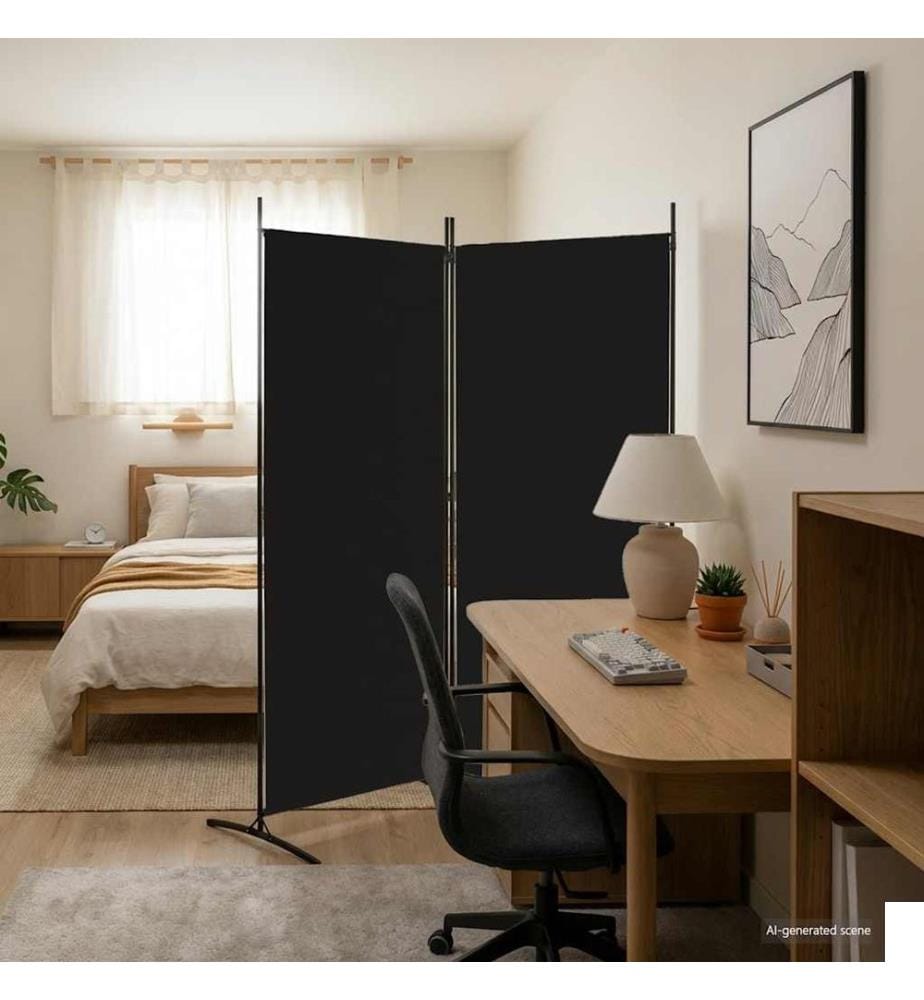 Cloison de séparation 2 panneaux Noir 175x180 cm Tissu