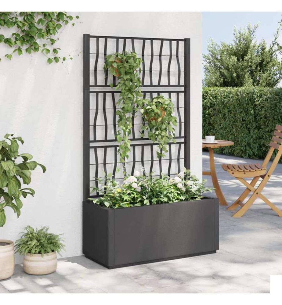 Jardinière avec treillis gris foncé 80x36x140 cm PP