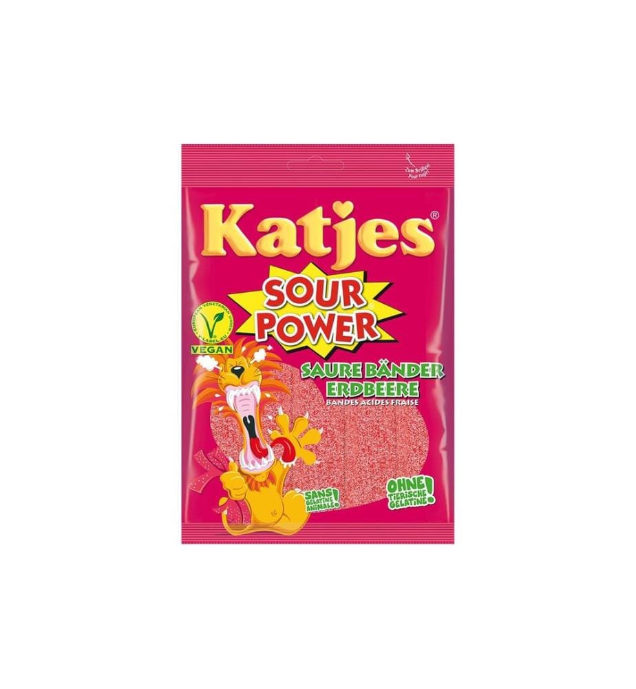 Katjes - Bonbons gommeux Bandes Sour Power Fraise 200 g
