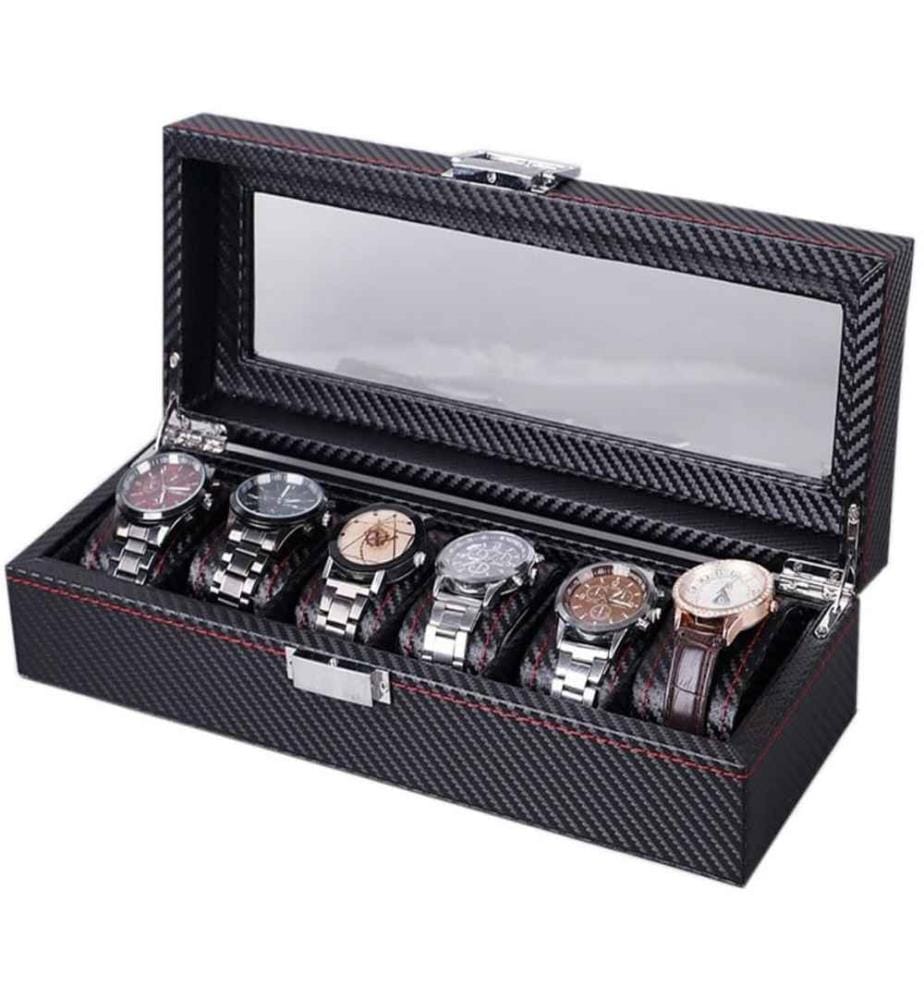 Montres box pour 6 montres Carbon 35 x 11.5 x 8 cm