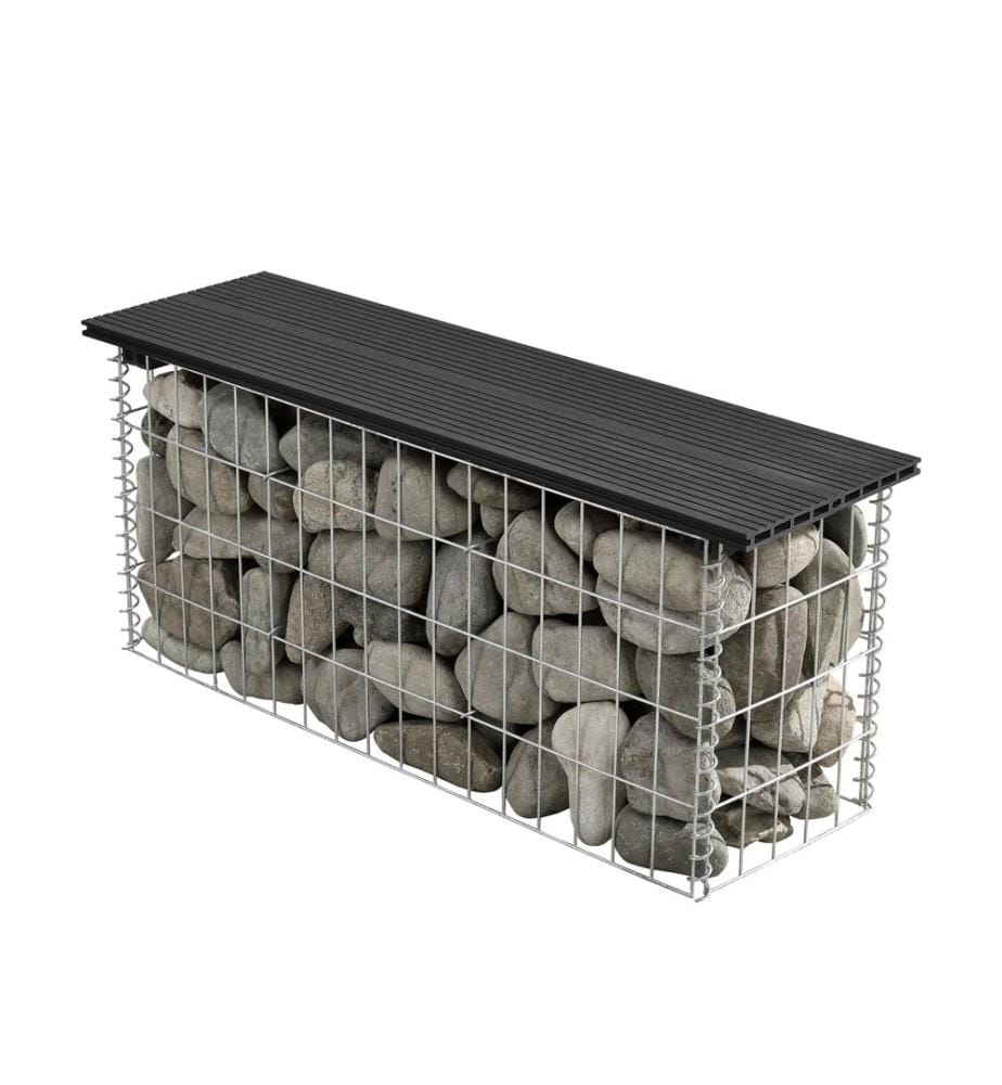 Banc en gabion Friesland WPC 100 x 45 x 30 cm, noir