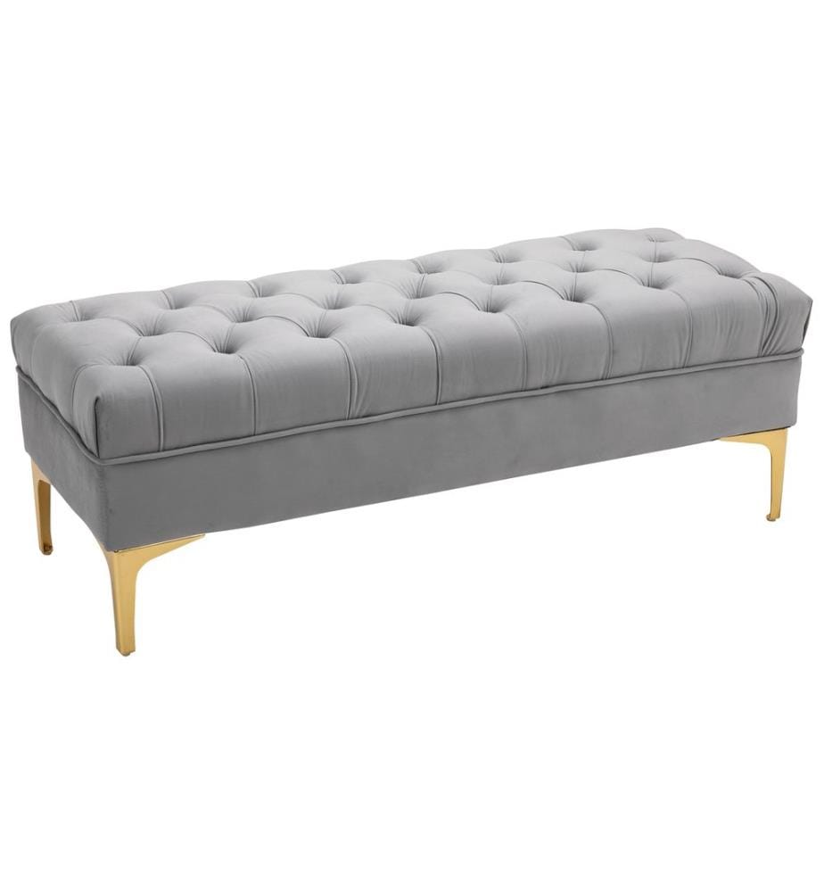 Banc, banc-lit, banc à chaussures, velours gris clair, pieds dorés