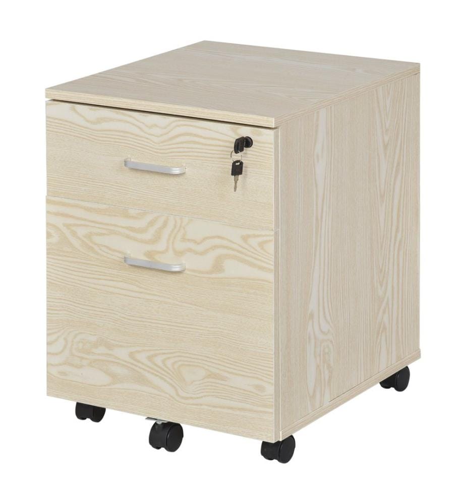 Armoire à dossiers à roulettes, verrouillable, 2 tiroirs, couleur naturelle