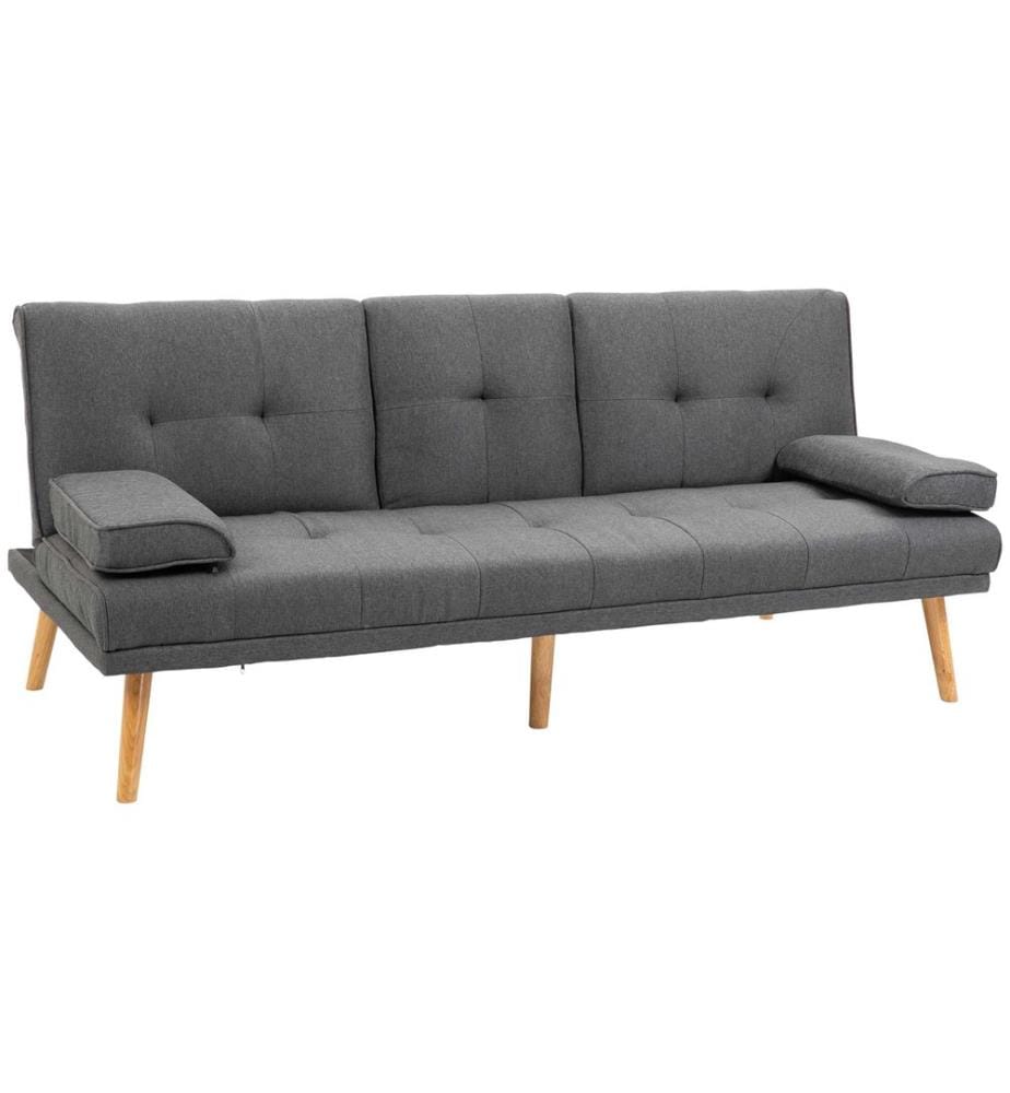 Canapé 3 places convertible en lit d'appoint avec porte-gobelets, gris foncé