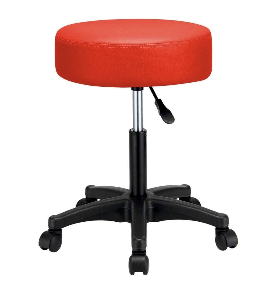 Tabouret à roulettes pivotant avec rembourrage extra-épais - rouge