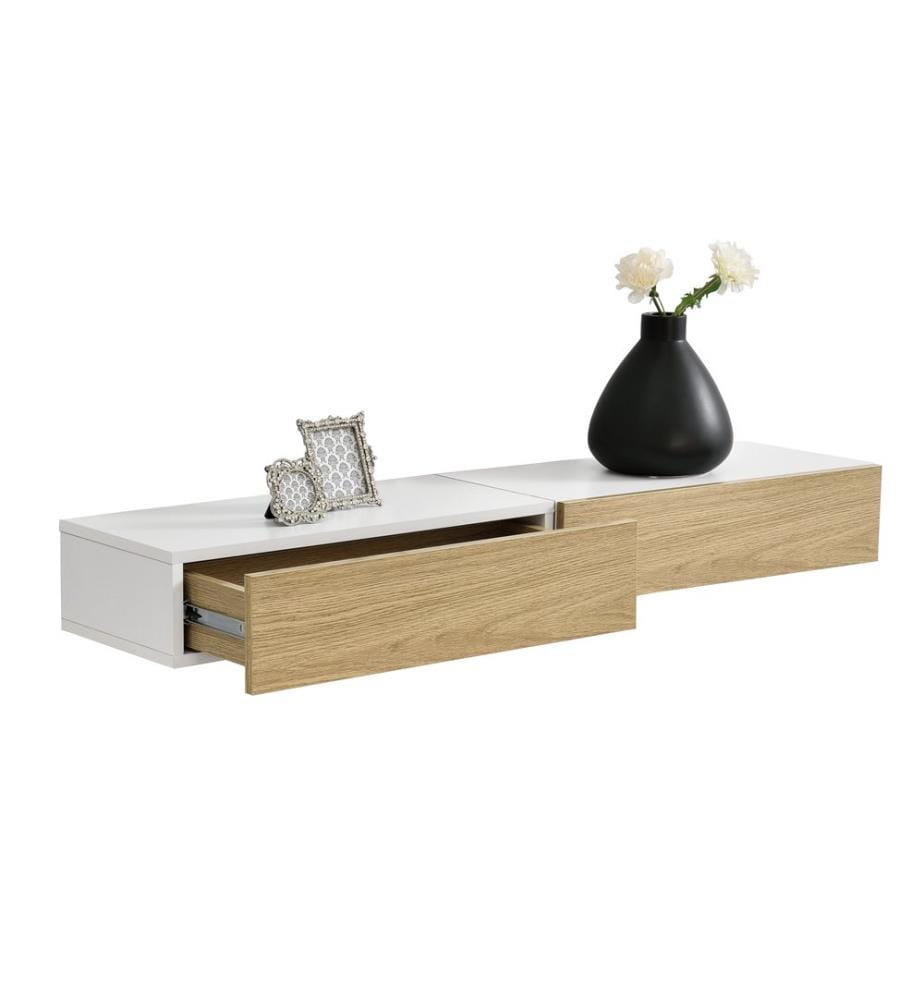 Étagère murale Anchorage, bois blanc, lot de 2 avec tiroir