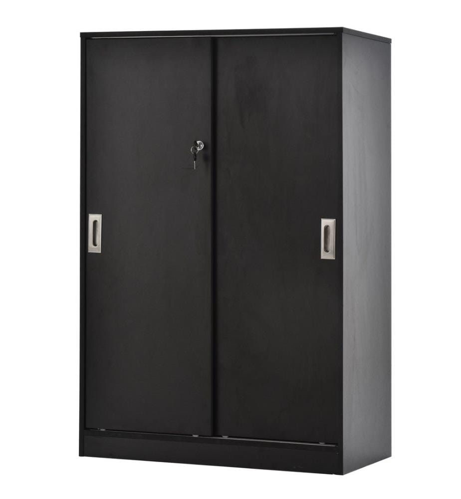 Armoire à dossiers, armoire de bureau avec 3 étagères et 2 portes, noire