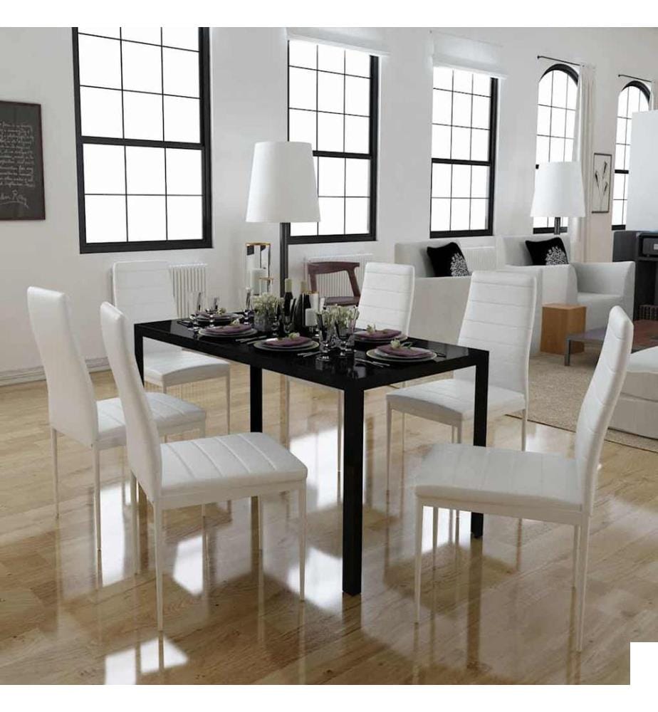 Ensemble de table à manger sept pièces noir et blanc