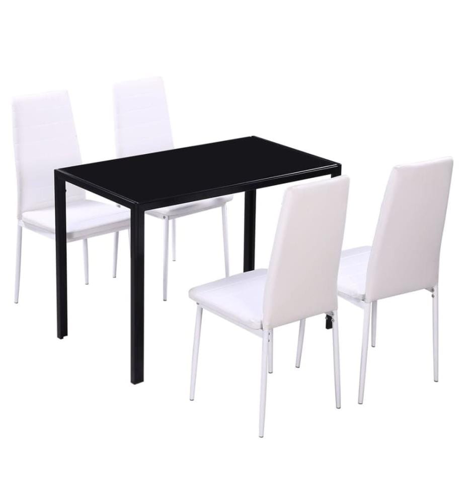 Ensemble de salle à manger 5 pcs Cuir synthétique Noir et blanc