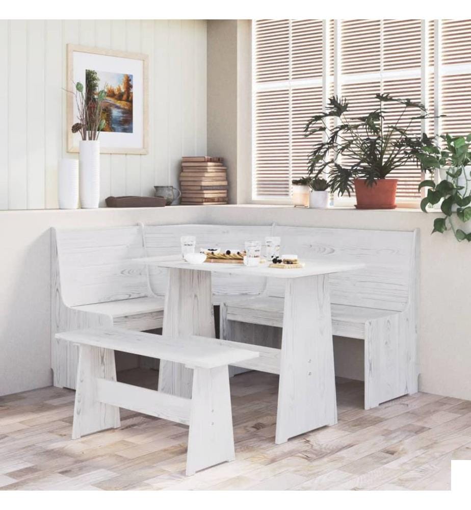 Ensemble à manger REINE 3 pcs blanc bois de pin massif