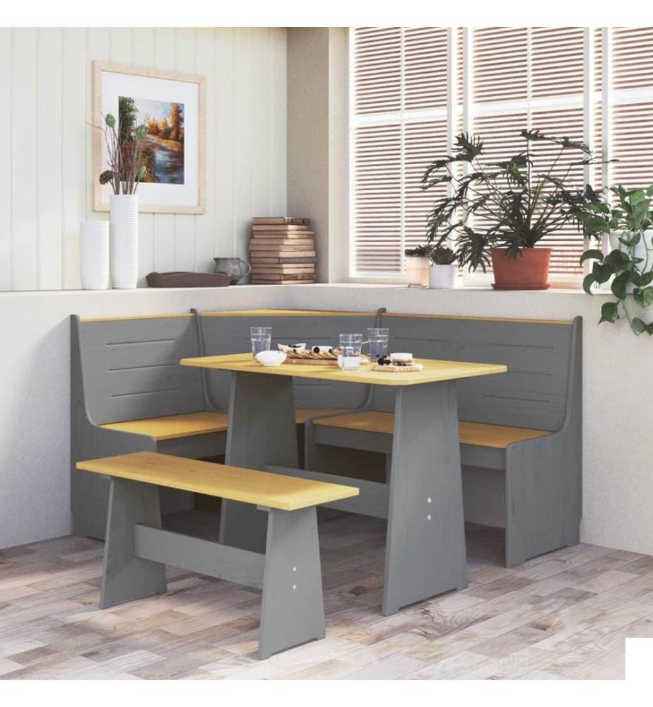 vidaXL Ensemble à manger REINE 3 pcs marron miel gris bois pin massif