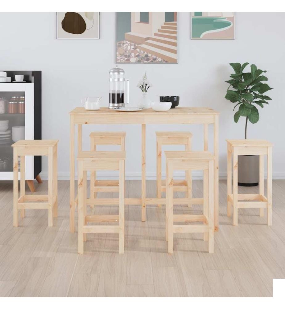 Ensemble de bar 7 pcs Bois de pin massif