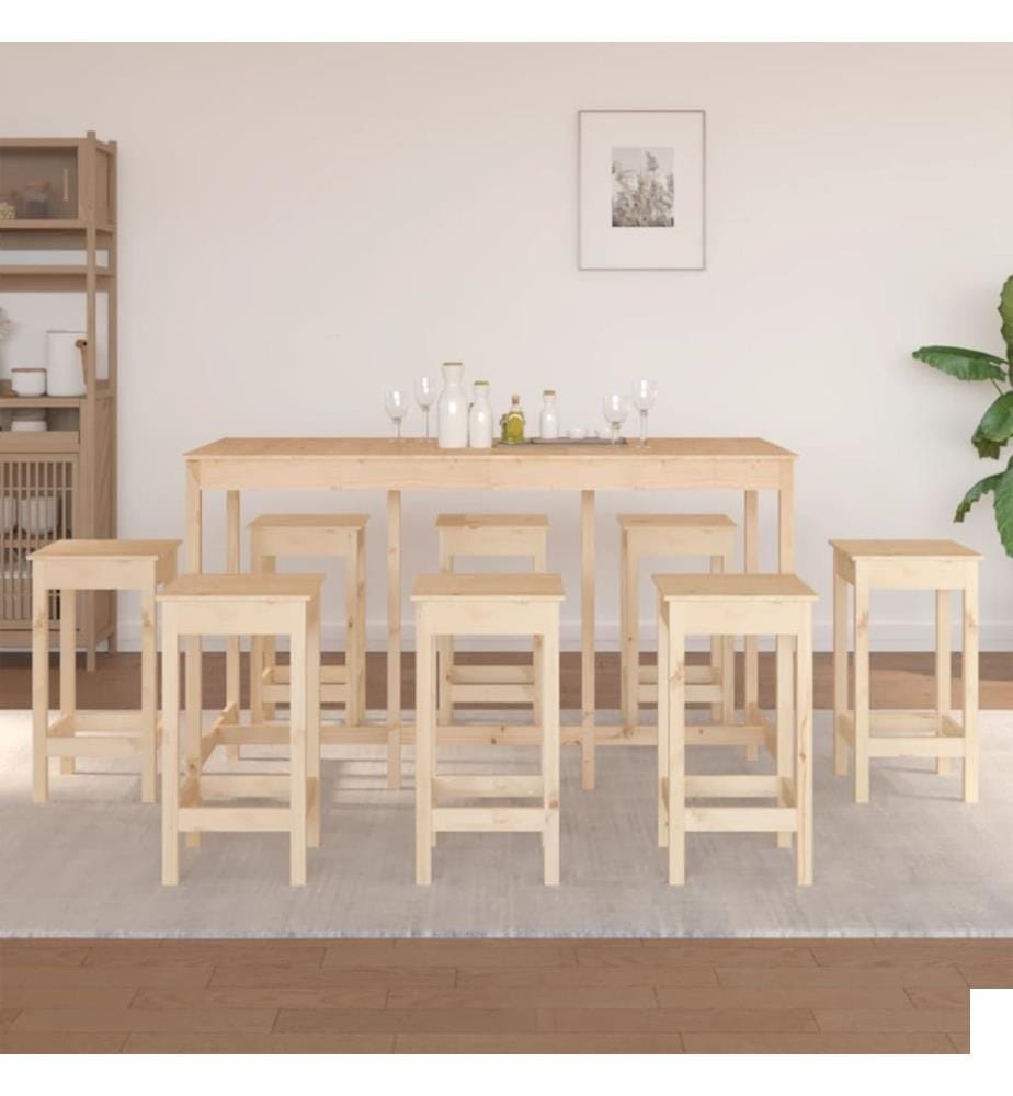 Ensemble de bar 9 pcs Bois de pin massif