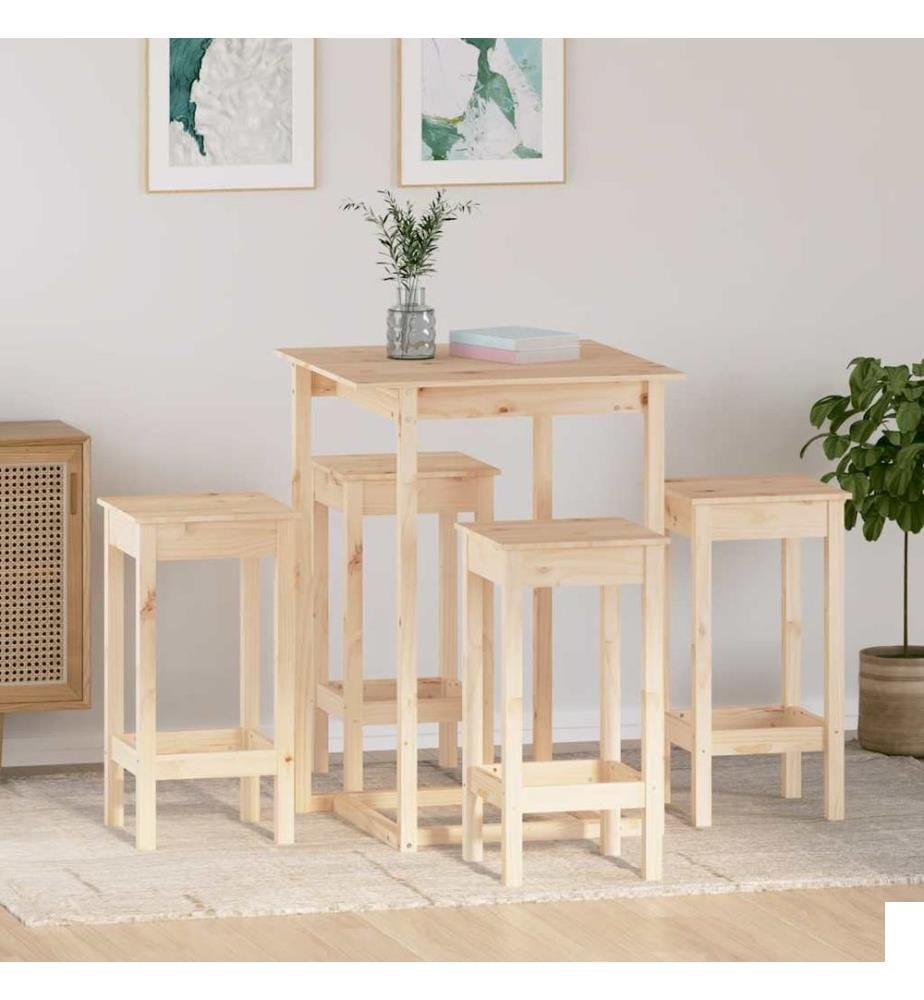 Ensemble de bar 5 pcs Bois de pin massif