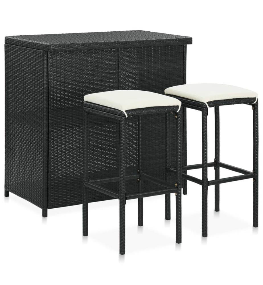 Ensemble de bar 3 pcs Résine tressée Noir