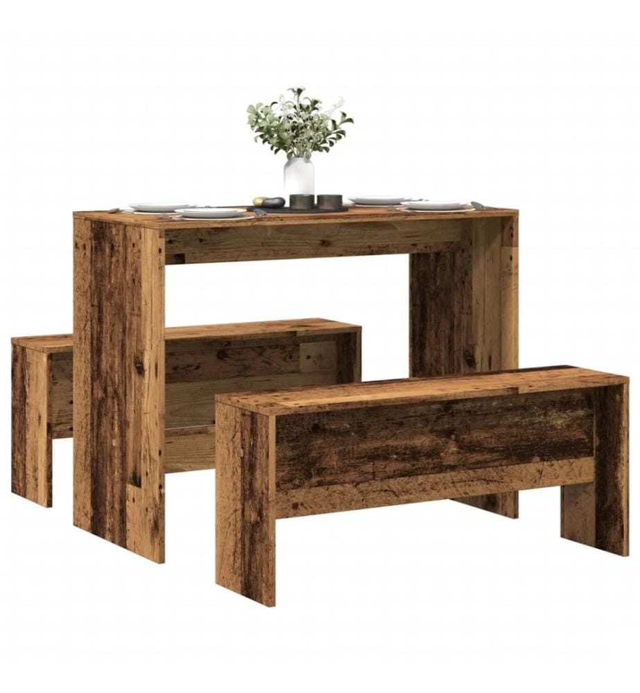 Ensemble table à manger et bancs 3 pcs bois d'ingénierie