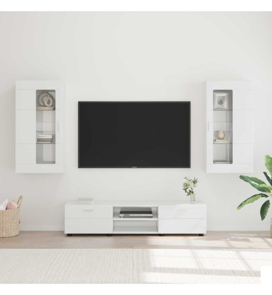 Ensemble meuble TV avec tiroir FLORIN 3 pcs Blanc brillant