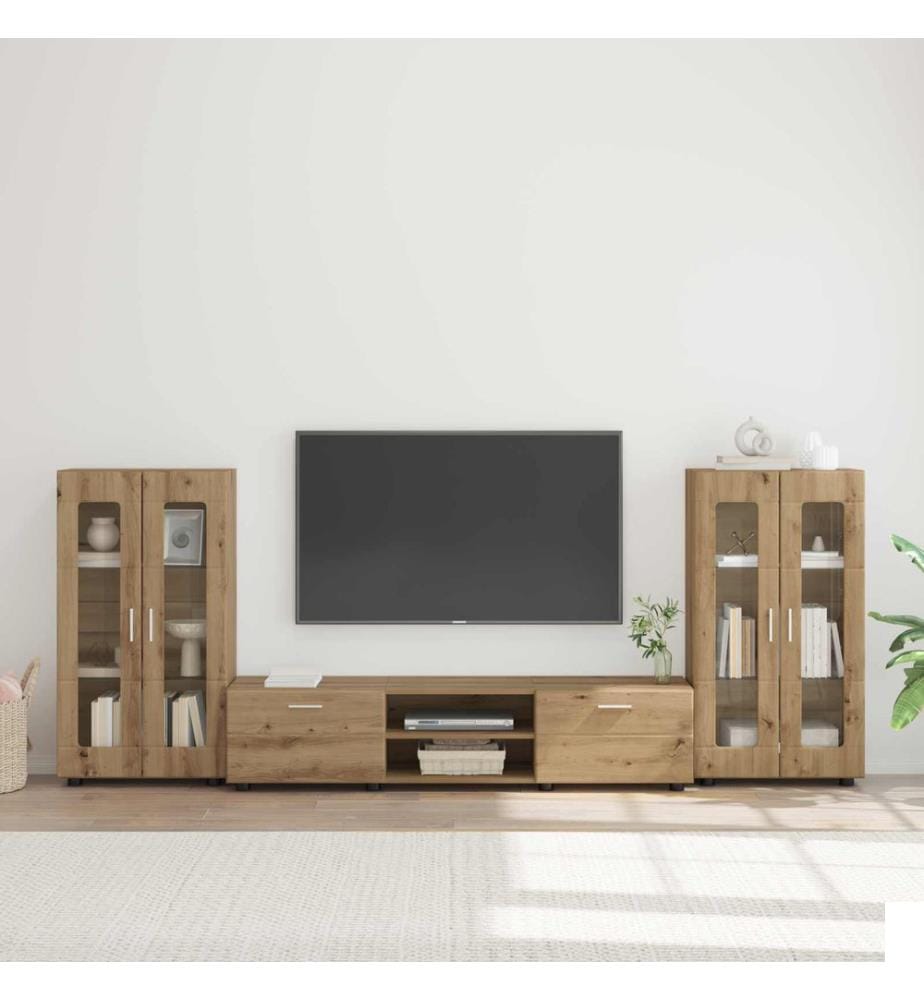 Ensemble meuble TV avec tiroir FLORIN 3 pcs Chêne artisanal