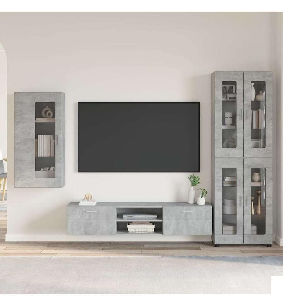 Ensemble meuble TV FLORIN 3 pcs Gris béton Bois d'ingénierie