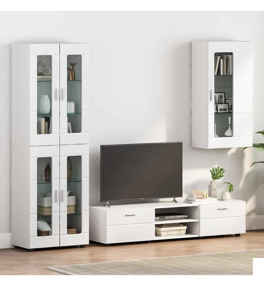 Cabinet en Bois avec stockage Blanc brillant 50 x 29 x 100 cm