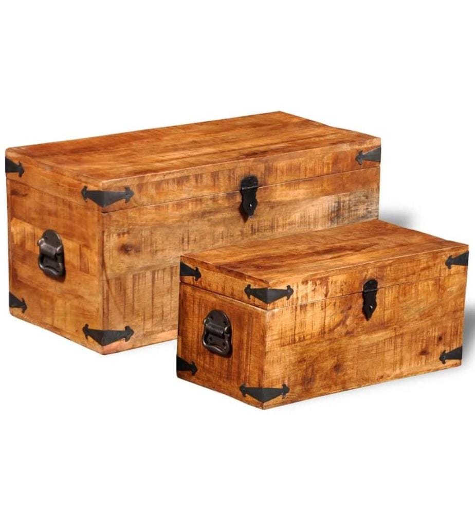 Coffre de rangement 2 pcs Bois massif de manguier