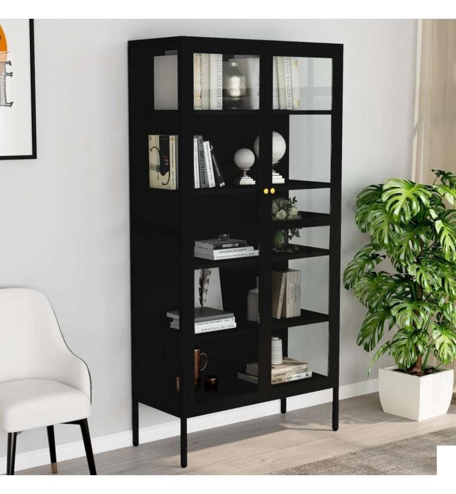 Vitrine d'exposition Noir 90x40x180 cm Acier et verre trempé