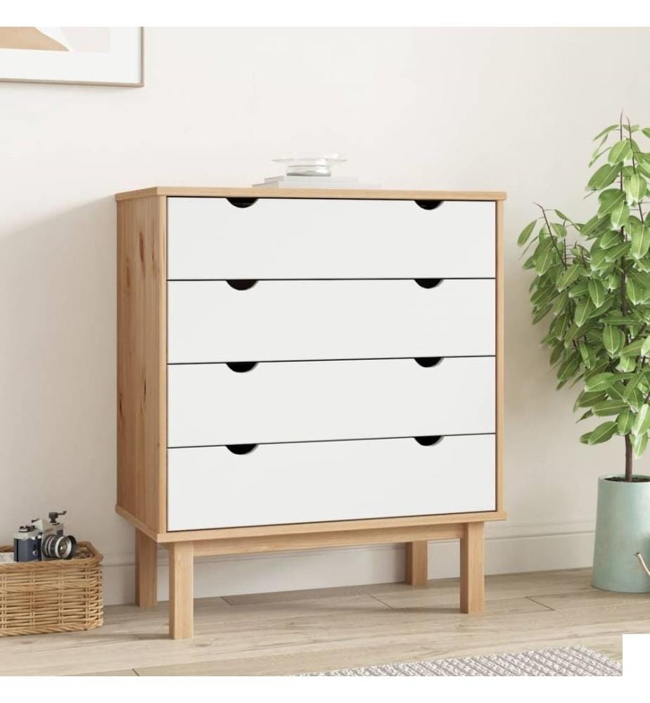Commode OTTA Marron et blanc 76,5x39,5x90 cm Bois de pin massif