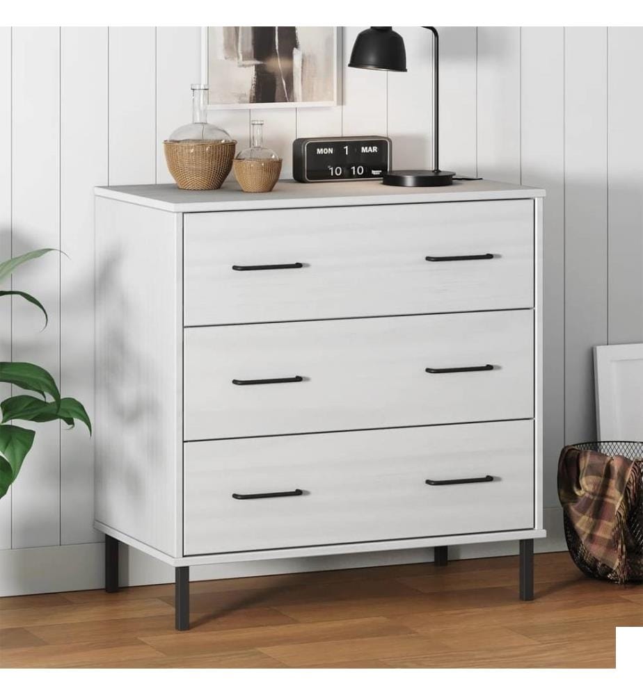 Buffet avec 3 tiroirs Blanc 77x40x79,5 cm Bois massif OSLO