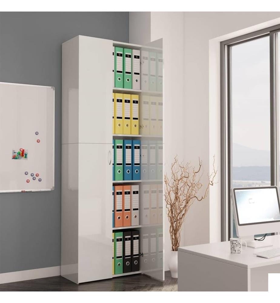 Armoire de bureau Blanc brillant 60x32x190 cm Aggloméré