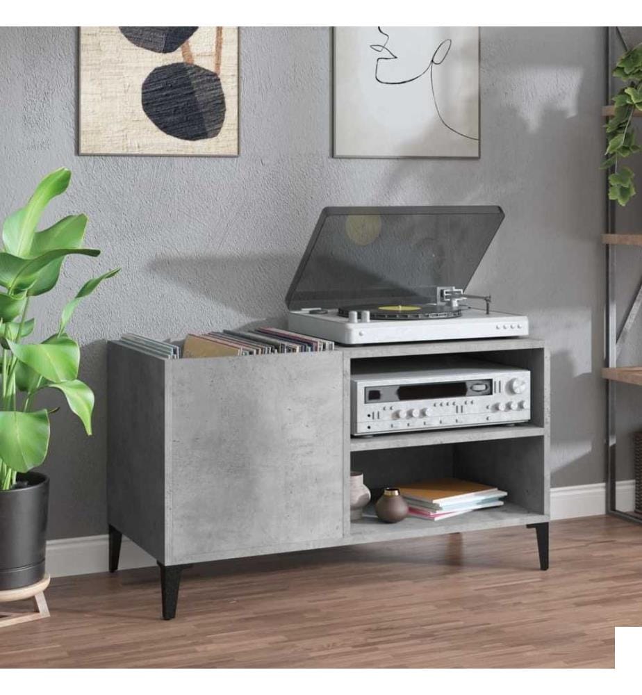 Armoire à disques gris béton 84,5x38x48 cm bois d'ingénierie