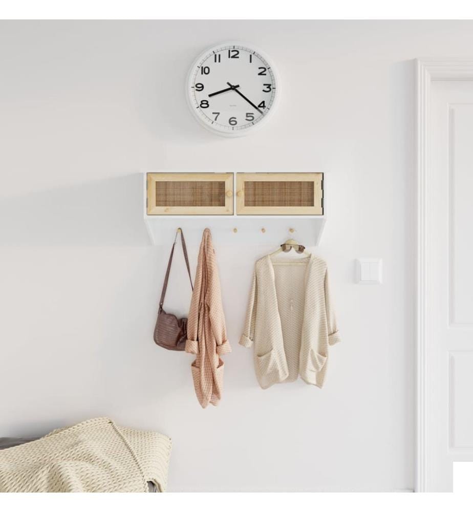 vidaXL Porte-manteau mural Blanc Bois d'ingénierie et rotin naturel