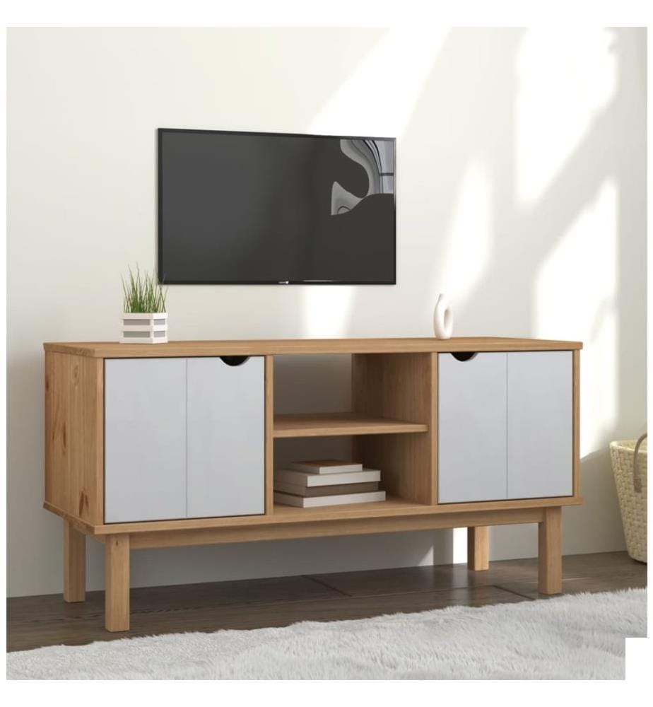 vidaXL Meuble TV OTTA Marron et blanc 113,5x43x57cm Bois de pin massif