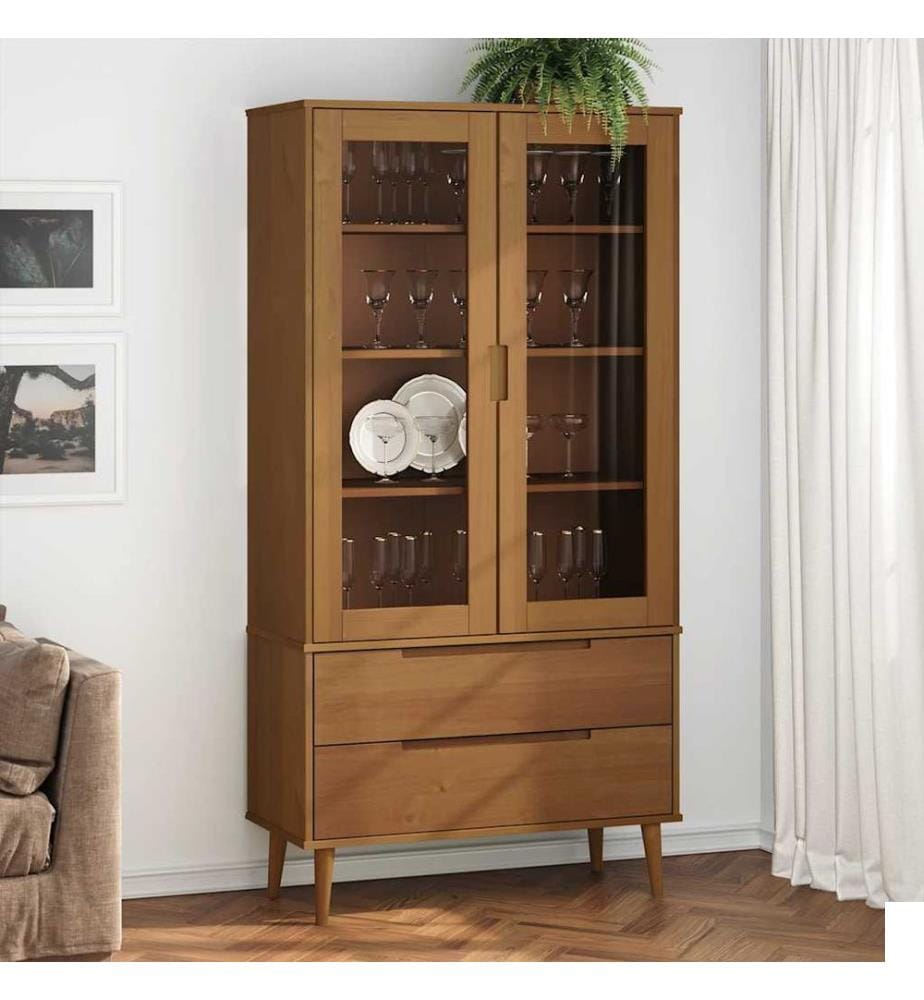 vidaXL Armoire à vitrine MOLDE Marron 90x35x175 cm Bois de pin massif