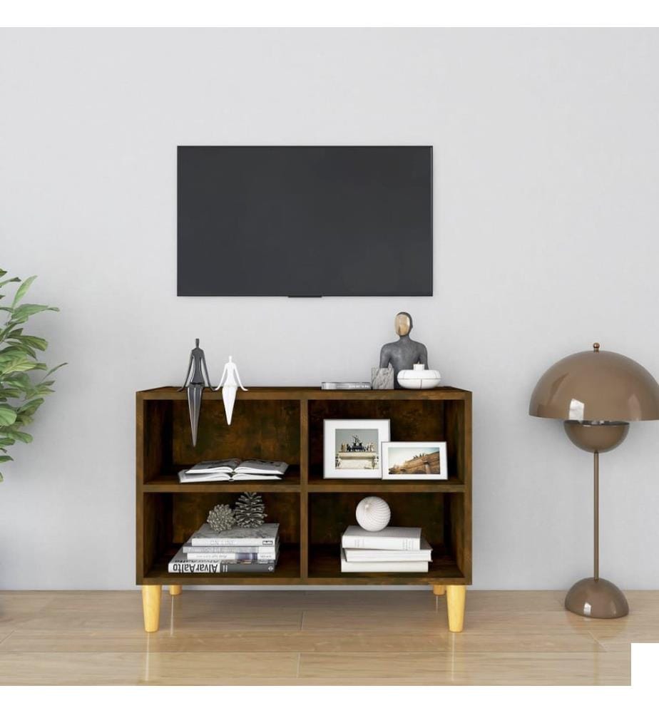 vidaXL Meuble TV avec pieds en bois massif Chêne fumé 69,5x30x50 cm
