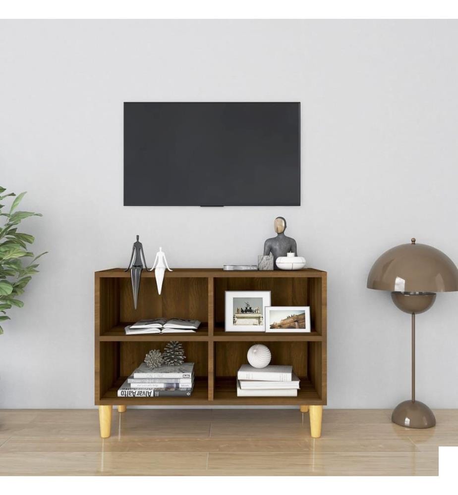 vidaXL Meuble TV avec pieds en bois massif Chêne marron 69,5x30x50 cm