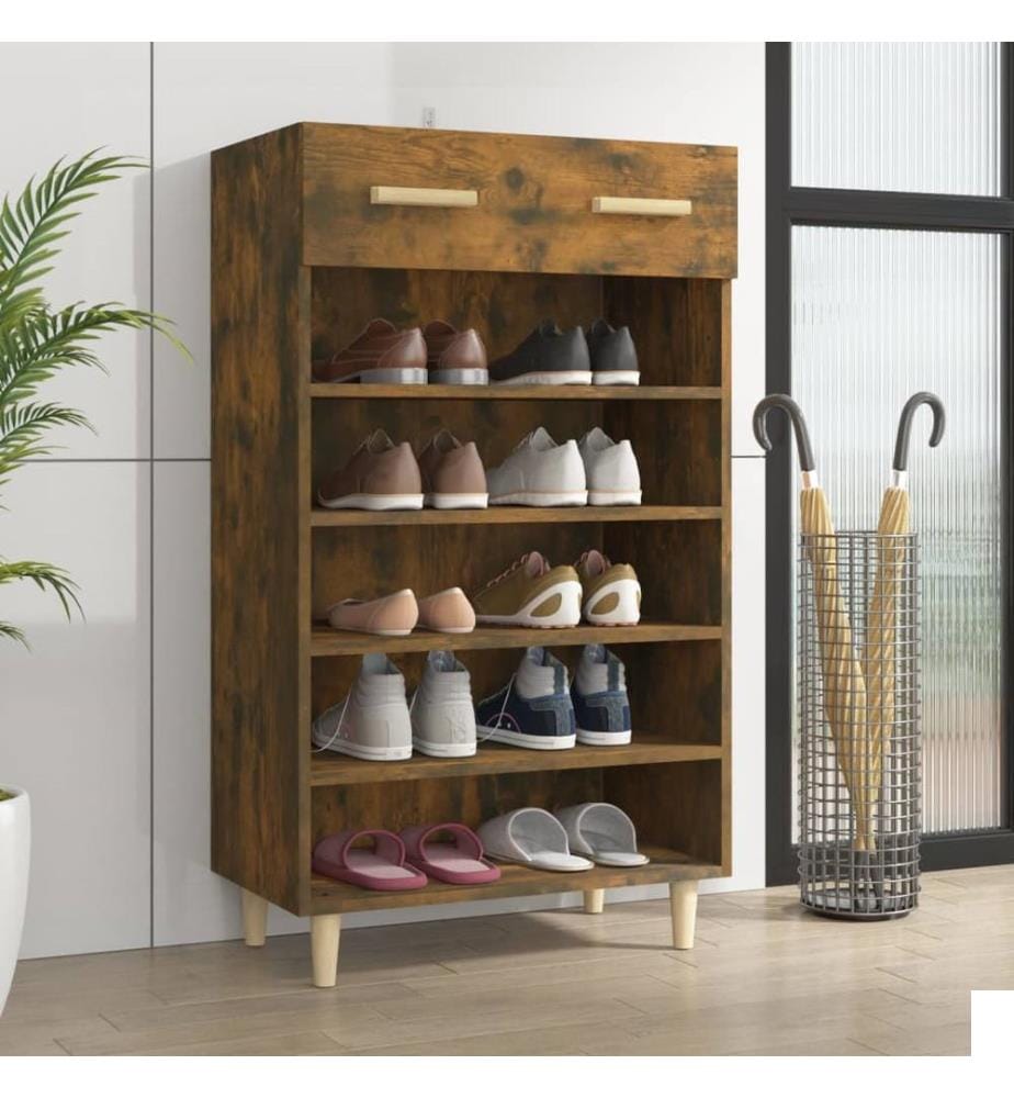 vidaXL Meuble à chaussures Chêne fumé 60x35x105 cm Bois d'ingénierie