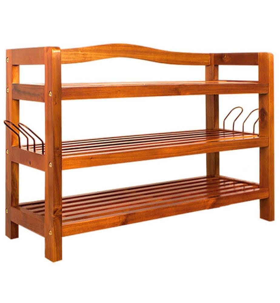 Étagère à chaussures à 3 étagères en bois d'acacia de qualité