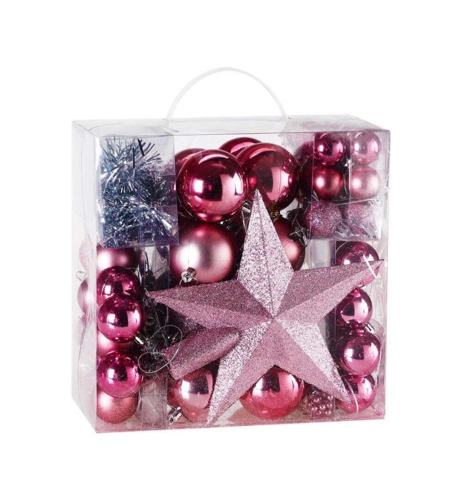 Boules de Noël, boules pour sapin de Noël, lot de 77 pièces, rose