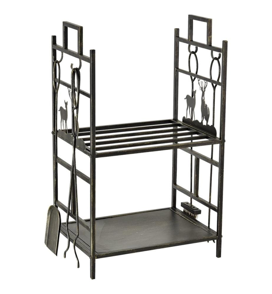Étagère à bois avec accessoire de cheminée, 51 cm, doré et noir