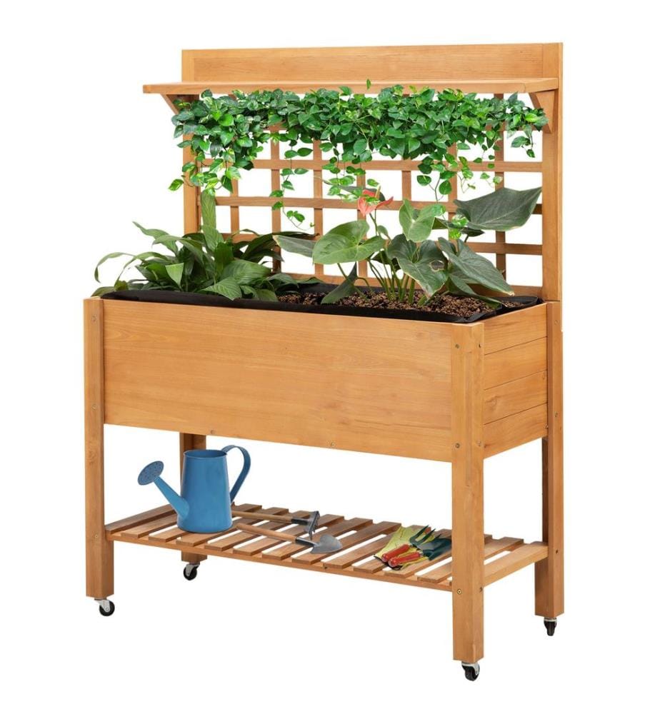 Table de jardinage, potager surélevé avec support pour plantes grimpantes et roulettes