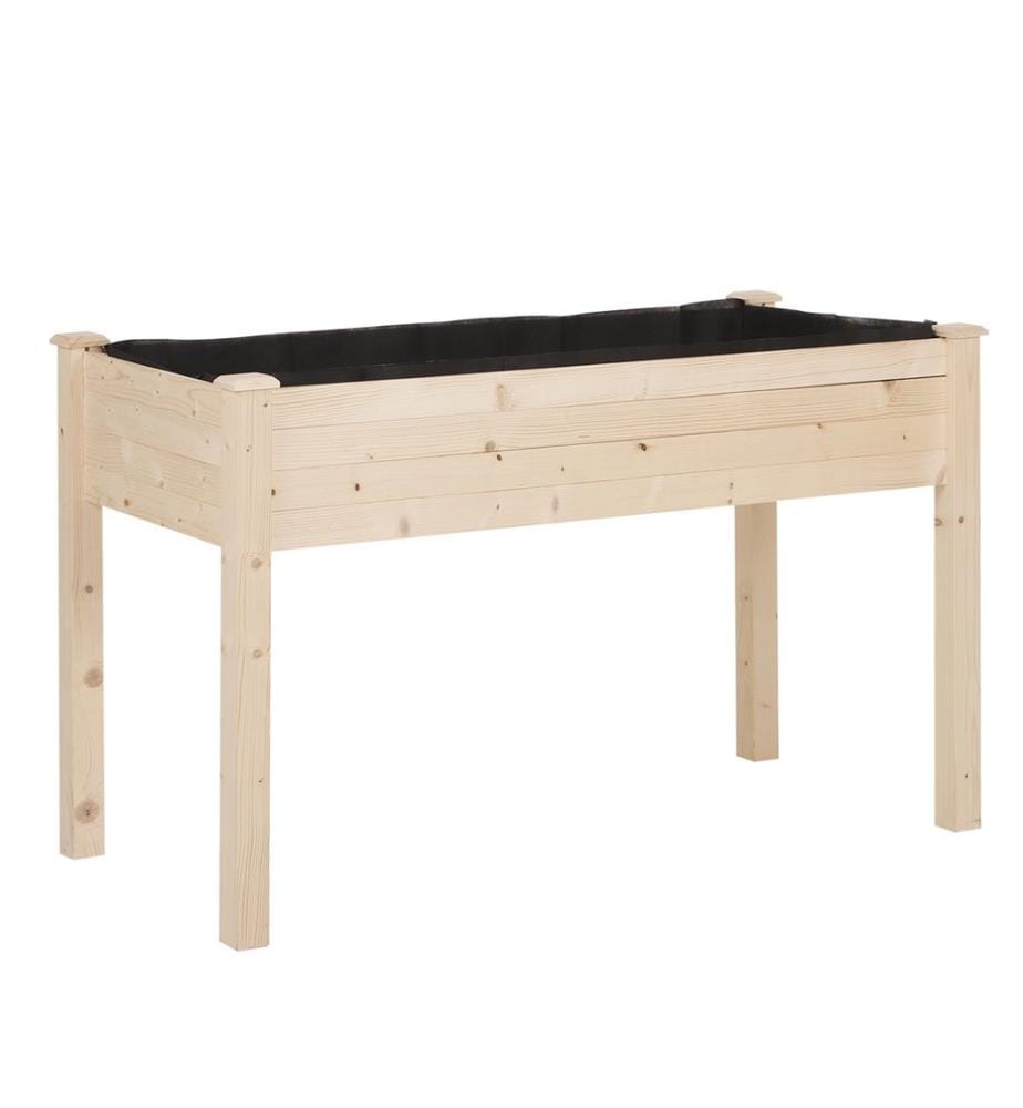 Jardinière surélevée avec toile non tissée, en bois massif, 122,5 x 56,5 x 76 cm