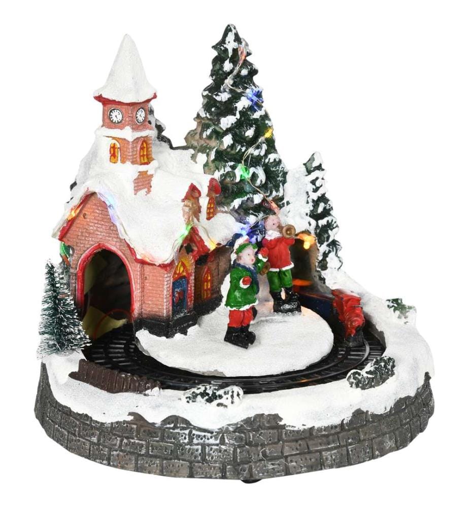 Village de Noël LED : paysage hivernal avec église, arbres et train