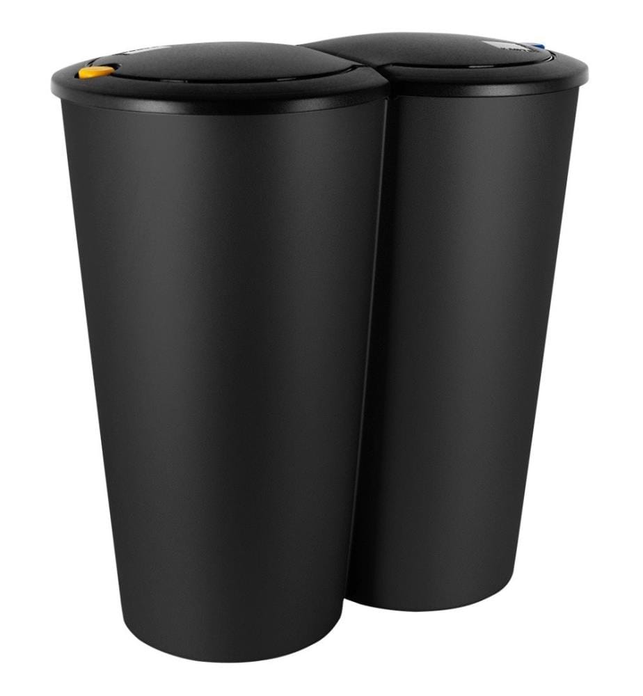 Poubelle double - Poubelle double 2 x 25 litres, système automatique à bouton-poussoir, 50 x 53 cm, noir