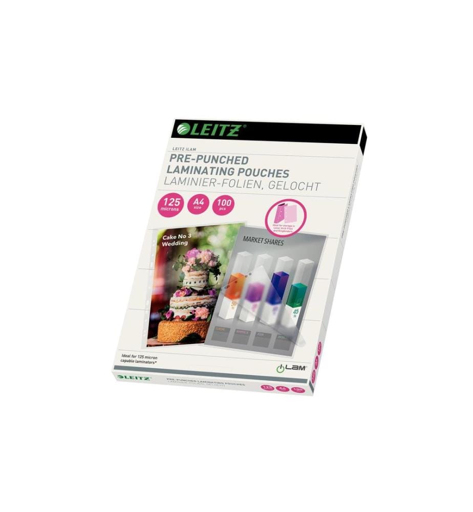 LEITZ - Film laminé A4, 125 µm, 100 pièces, brillant Perforation de classement