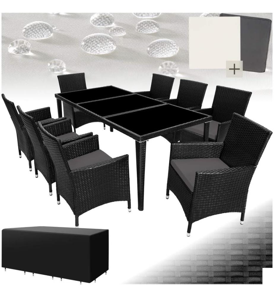 Salon de jardin Menorca 8 places avec 2 sets de housses housse de protection - noir