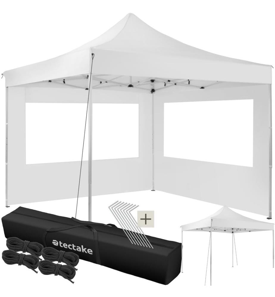 Tonnelle 3 x 3 m avec 2 rideaux - blanc